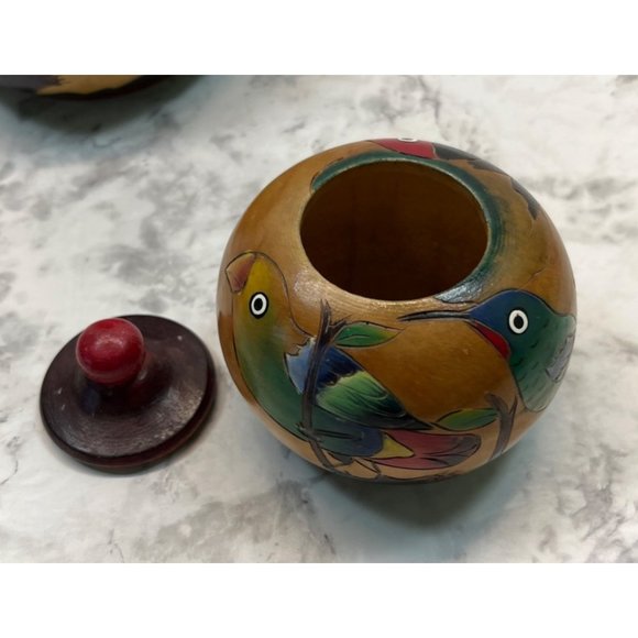 Tropical Birds Wooden Trinket Jar Box Set Toucan Parrots Lidded Vintage - Picture 3 of 12